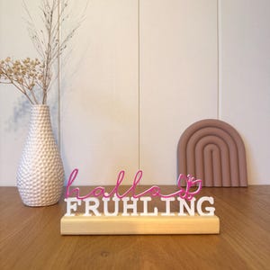 Wooden display stand "Hello Spring" 3D printed lettering