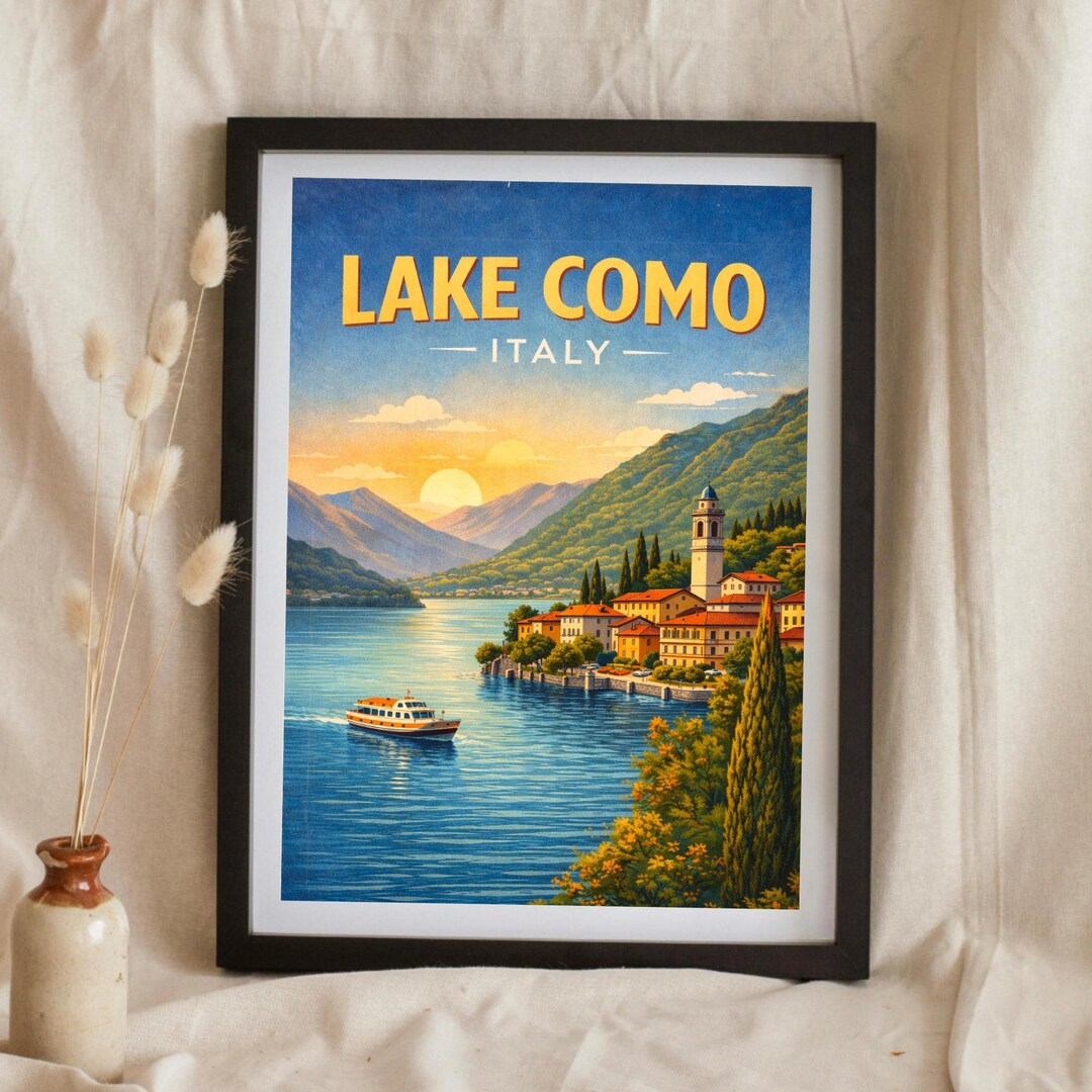 lake como italy travel poster art print (digital... Lake Como Italy Travel Poster Print | Vintage Italian Wall Art | Lake ...