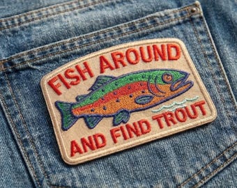 Trout Fishing Embroidered Patch | Iron On, Sew On Outdoor Gear (3-9 Inches)
