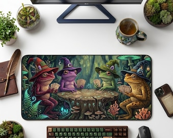 Wizard Frog Desk Mat, Goblincore Forest Mouse Pad, Tarot Workspace Decor