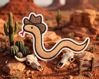 Embroidered Cowboy Snake Patch, Western Iron On Applique, Meme Animal Badge