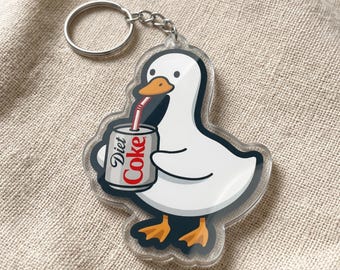 Diet Coke Goose Acrylic Keychain, Funny Meme Animal Bag Charm, Quirky Soda Humor Keyring