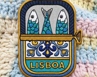 Lisbon Sardine Can Embroidered Patch, Portugal Travel Iron On Sew On Applique, Vintage Souvenir Badge Gift