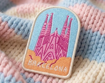 Barcelona Travel Stamp Embroidered Patch, Vintage Passport Style Iron On Sew On Applique, City Souvenir Badge Gift