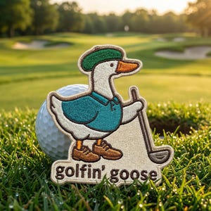 Golfin' Goose Embroidered Patch, Funny Golfer Iron On Sew On, Humor Apparel Detail