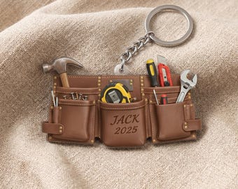 Personalized Tool Belt Keychain, Custom Name Tag, Carpenter Construction Gift, Mechanic Keyring