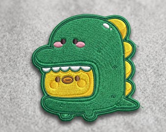 Dinosaur Duck Embroidered Patch, Funny Iron On Applique, Prehistoric Meme Badge