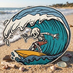 Skeleton in a Barrel Embroidered Patch, Funny Gothic Skull Iron On Sew On Applique, Spooky Halloween Badge Gift