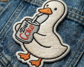 Diet Coke Duck Embroidered Patch, Kawaii Animal Badge (Iron On/Sew On)