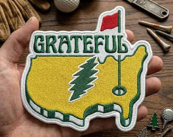 Grateful Golf Embroidered Patch, Dancing Bear Style Golfer Badge (Iron On Sew On)
