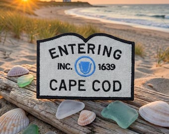 Entering Cape Cod Embroidered Patch, New England Coastal Travel Applique Badge (Iron On)