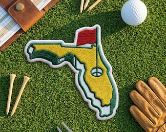 Parche bordado de golf de Florida, insignia termoadhesiva con la bandera estatal de golf (de 3 a 9 pulgadas)