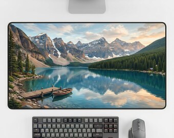 Mountain Lake Desk Mat, Turquoise Water Landscape Mouse Pad, Forest Workspace Decor