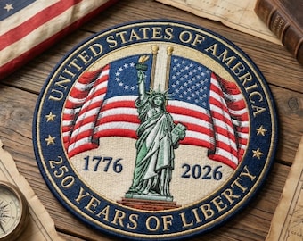 America 250th Anniversary Embroidered Patch, USA Patriotic Iron On Badge (3-9 Inches)