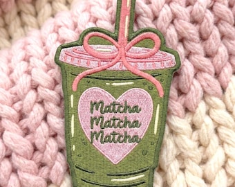 Matcha Matcha Matcha Embroidered Patch, Cute Green Tea Iron On Sew On Applique, Kawaii Drink Badge Gift