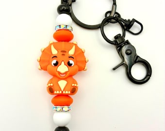 Orange Triceratops Keychain