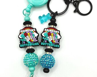 Rainbows & Butterflies Keychain/Badge Gift Set