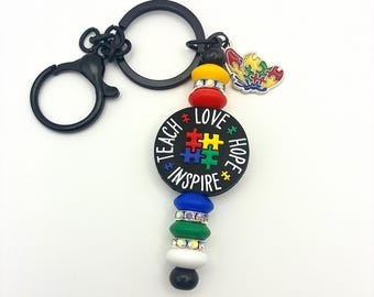 Love Hope Inspire Teach Autism Awareness Keychain