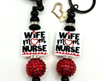 Wife Mom Nurse Keychain & Badge Reel Gift Set