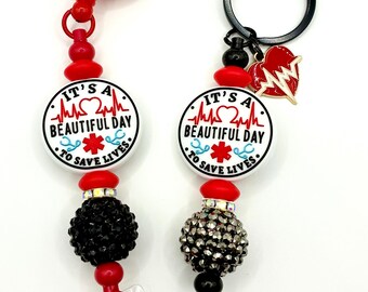 It's A Beautiful Day To Save Lives Keychain/Badge Gift Set