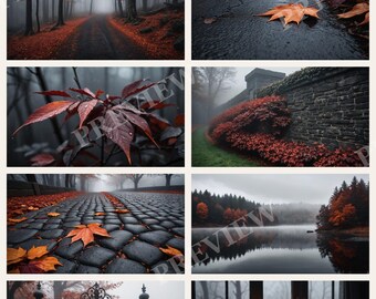 Moody Autumn Wallpaper Bundle, Dark Academia Foggy Forest and Rain Desktop and Phone Backgrounds, Printable Dark Autumn Wall Art