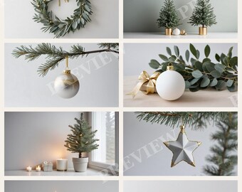 Minimalist Christmas Wallpaper Bundle, Scandinavian Eucalyptus and Gold Desktop and Phone Backgrounds, Christmas Postcards and Prints