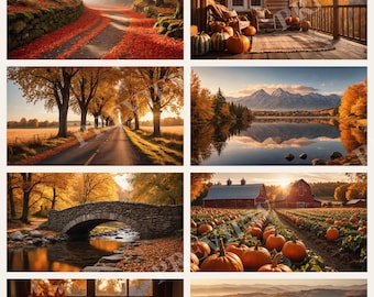 Cozy Autumn Wallpaper Bundle, Fall Desktop and Phone Backgrounds, Printable Fall Postcards and Wall Art, Digital Download