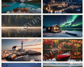 Canada Day and Wilderness Wallpaper Bundle, Maple Leaf and Mountain Desktop and Phone Backgrounds, Printable Canadian Postcards