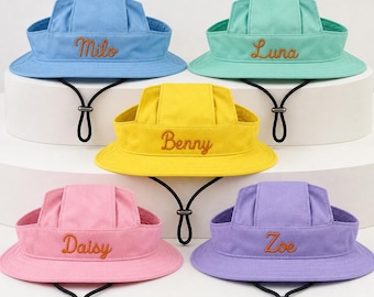 Personalized Pet Sun Hat, Custom Embroidered Dog & Cat Bucket Hat, Adjustable Summer Pet Hat, Beach Hat, Puppy Gift
