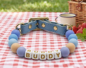 Personalized Dog Collar, Custom Name Beaded Pet Collar, Handmade Puppy Collar, Cute Adjustable Dog Collar, Gift for Dog Lovers
