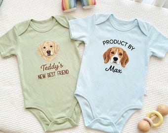 Personalized Baby Bodysuit, Baby Shower Gift with Pet Face, Custom Dog Name Onesie, Pet Lover Baby Gift, Dog Mom Gift