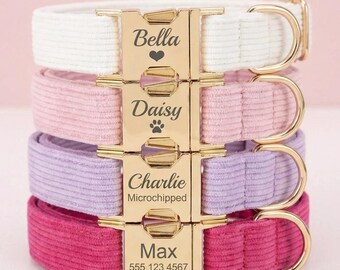 Personalized Dog Collar, Engraved ID Tag, Gold Buckle, Cotton Fabric