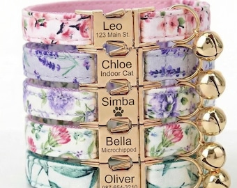 Personalized Cat Collar, Engraved Name Plate & Bell – Adjustable Kitten Collar, Small Cat Collar, Custom Pet ID Gift