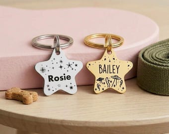 Personalized Star Pet ID Tag, Custom Dog Name Collar Charm, Stainless Steel Cat Accessory Gift