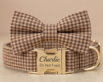 Personalized Plaid Tartan Dog Collar with Engraved ID Tag – Adjustable Puppy & Dog Collar, Durable Custom Pet Accessory