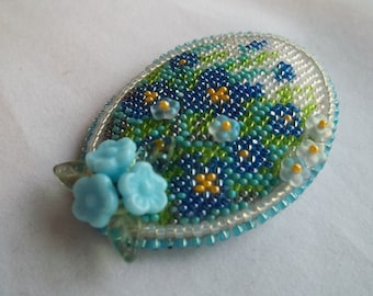 Forget-me-not flower brooch. Miniature flower brooch. Bead embroidery brooch.  Mother's Day gift