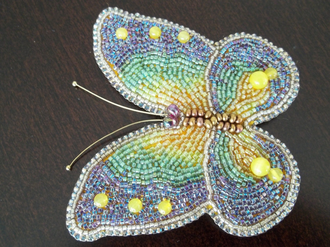 Butterfly Brooch. Beaded Butterfly Brooch. Beaded Insect Brooch. Bead