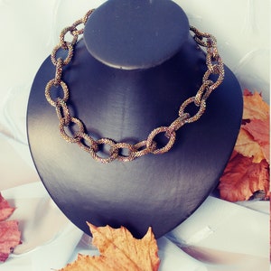 Beaded choker chain. Delica seed beads tubular peyote stitch golden chain. Trendy jewelry.