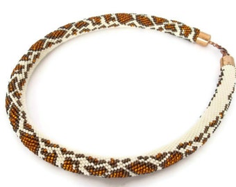Choker necklace. Animal print. Beaded choker. Bead crochet rope necklace with snake skin  pattern.