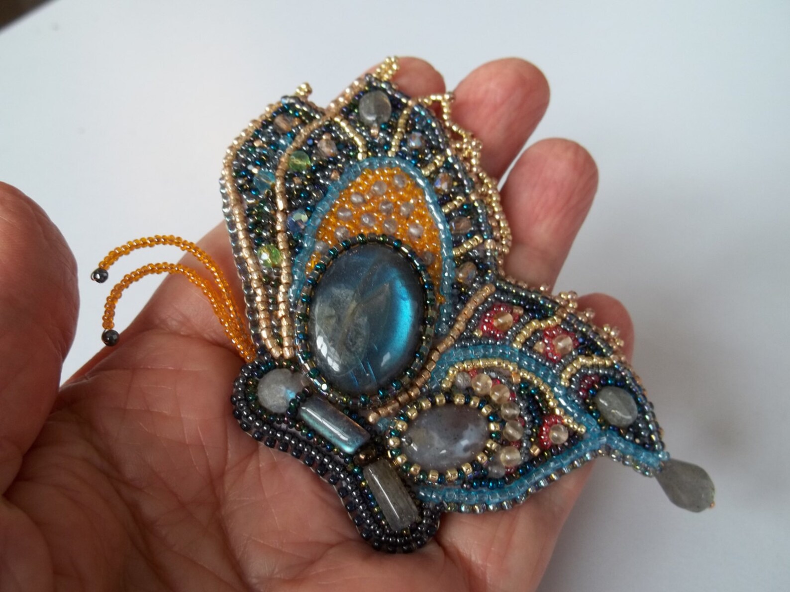 Bead embroidery butterfly brooch with labradorite. Etsy