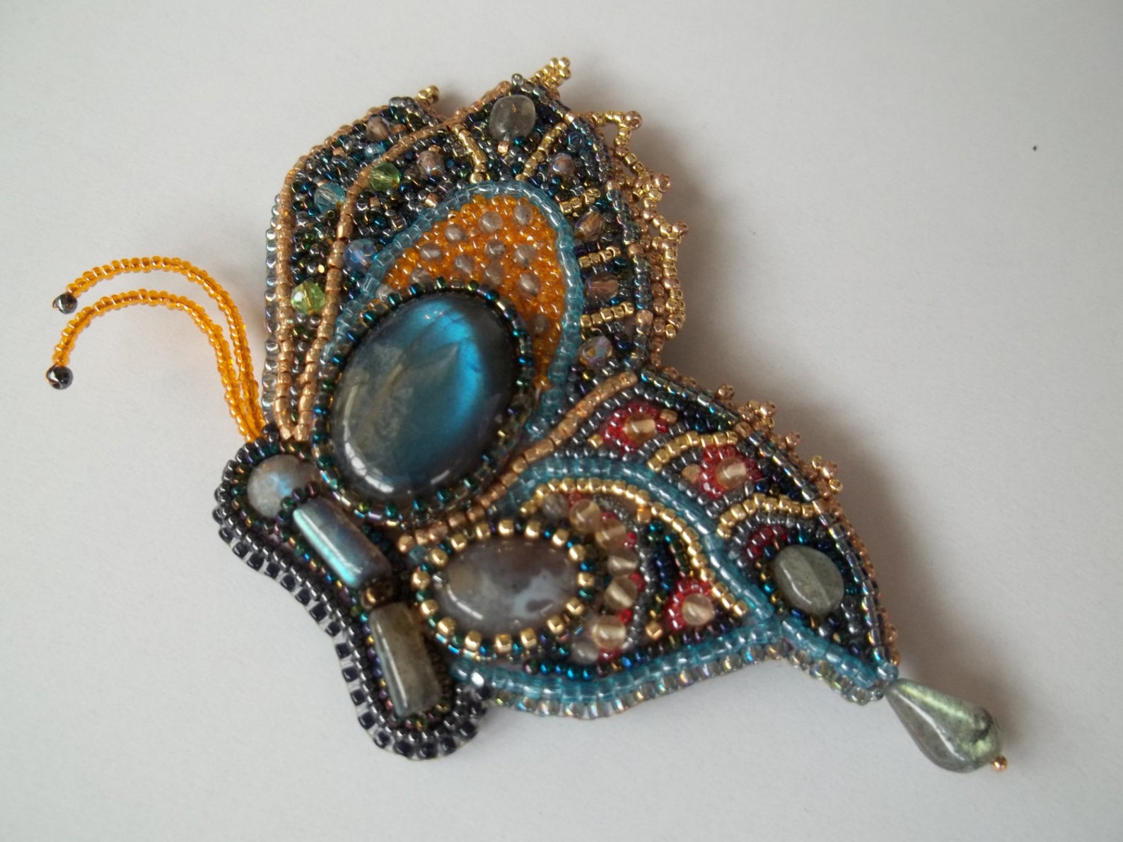 Bead embroidery butterfly brooch with labradorite. Etsy