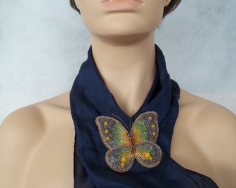 Butterfly brooch. Beaded butterfly brooch. Beaded insect brooch. Bead embroidery butterfly brooch.
