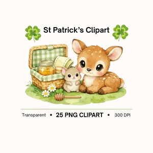 St Patrick Waldtiere Clipart, Aquarell Tea Party PNG Bundle (digitaler Download)