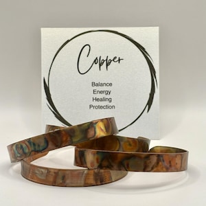 Flame Painted Pure Copper Cuff Bracelet, Handcrafted, 0.4 inch width, Bohemian