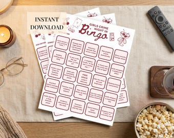 Girls Night In Bingo Printable True Crime Watch Party Game Ladies Cozy Wine Night Activity Adult Bingo Cards Instant Download Fun Group Game
