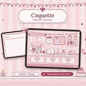 Coquette Digital Planner, Pink Undated GoodNotes Planner, Hyperlinked iPad Planner, Bow Aesthetic Planner, Girly Habit Budget Tracker