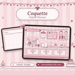Coquette Digital Planner, Pink Undated GoodNotes Planner, Hyperlinked iPad Planner, Bow Aesthetic Planner, Girly Habit Budget Tracker
