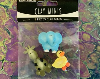 Vintage Clay Baby Animal Stickers - Giraffe, Elephant and Duck set by Westrim