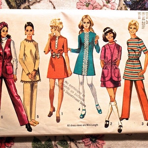 Simplicity Sewing Pattern 9029 Vintage 1970 MiniDress Pants and Vest Size 12