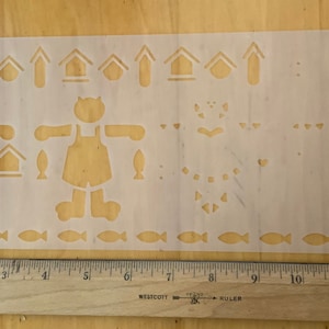 Vintage ProvoCraft Stencil, Cats, Birdhouses and Fish, 13 x 5 1/4.